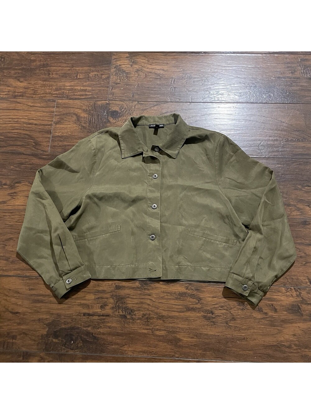 Eileen Fisher Tencel Jacket Women S Green Button Front Utility Minimalist
